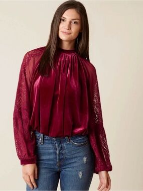 Free People raspberry velvet lace Dream Team Romantic Bohemian